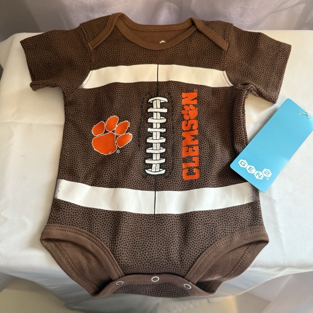 Gen 2 Clemson Tigers Baby Football Bodysuit Size 0-3 Months Brown NCAA College